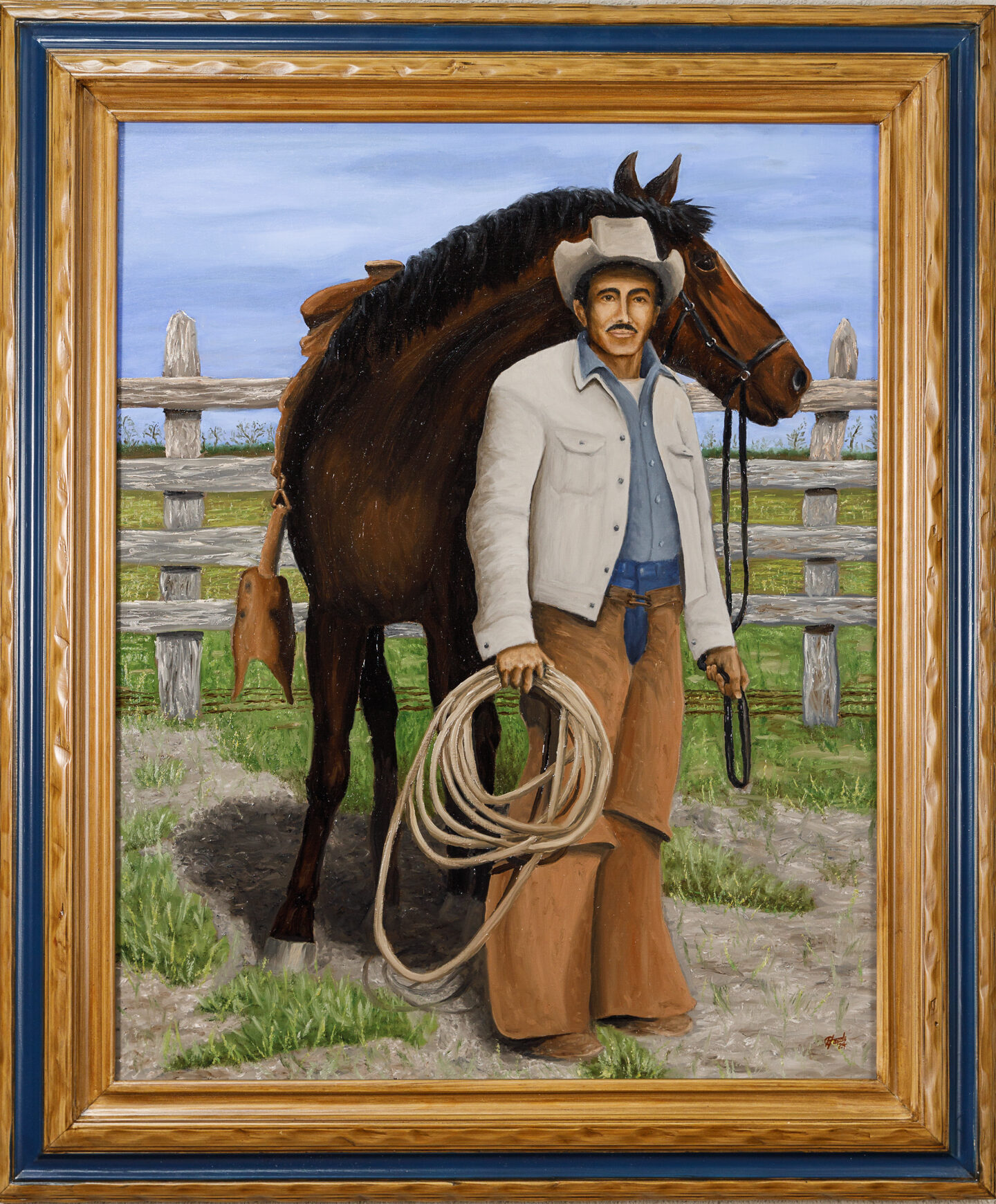 Finished heirloom oil portrait of Gabby’s grandfather by Hayward Gaude