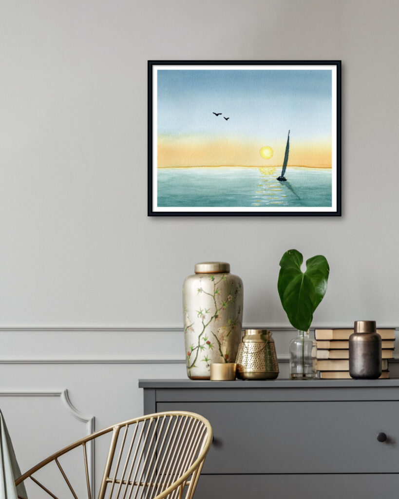 Framed wall art original watercolor painting - Stay the Course